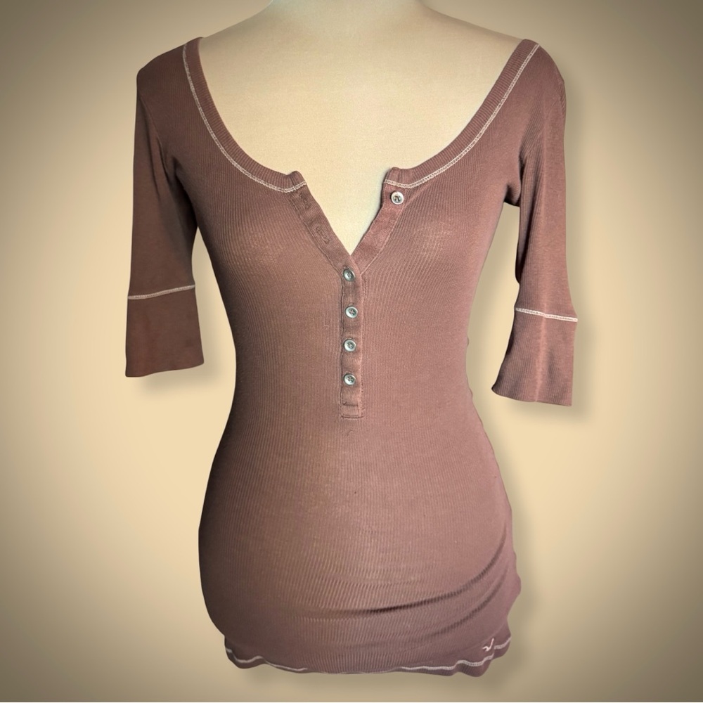 Y2K Hco Surf Legend Brown Buttoned Stretchy Shirt